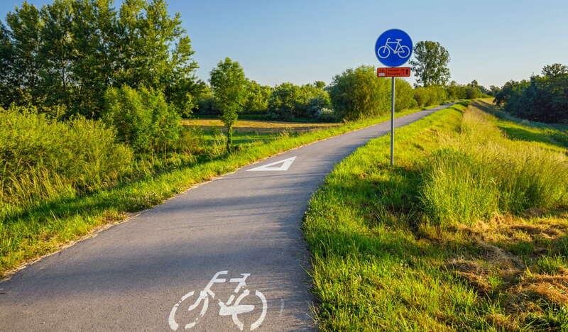 Znak drogowy oznaczający drogę dla rowerów przy ścieżce rowerowej