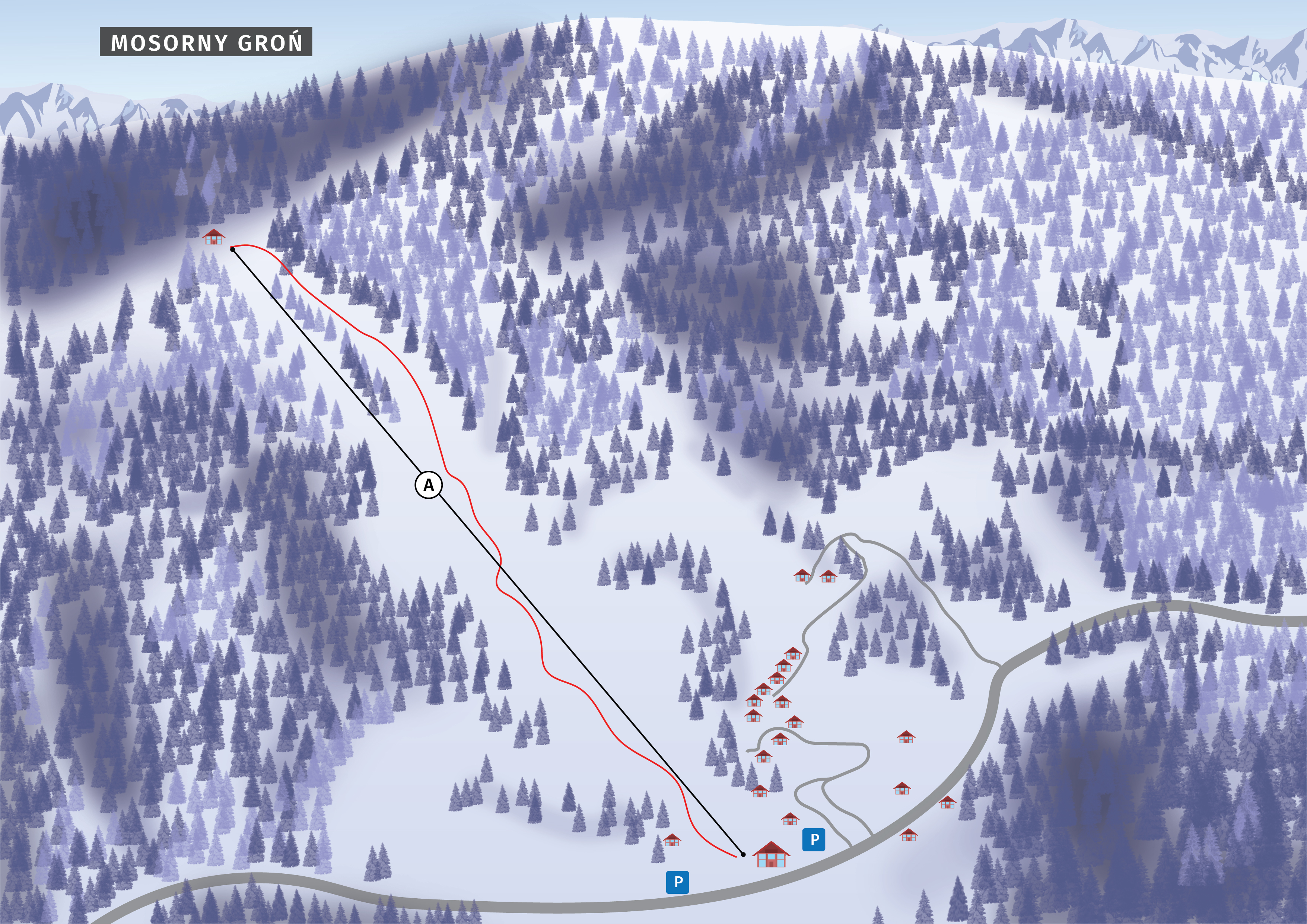 mapa stacji narciarskiej Mosorny Groń