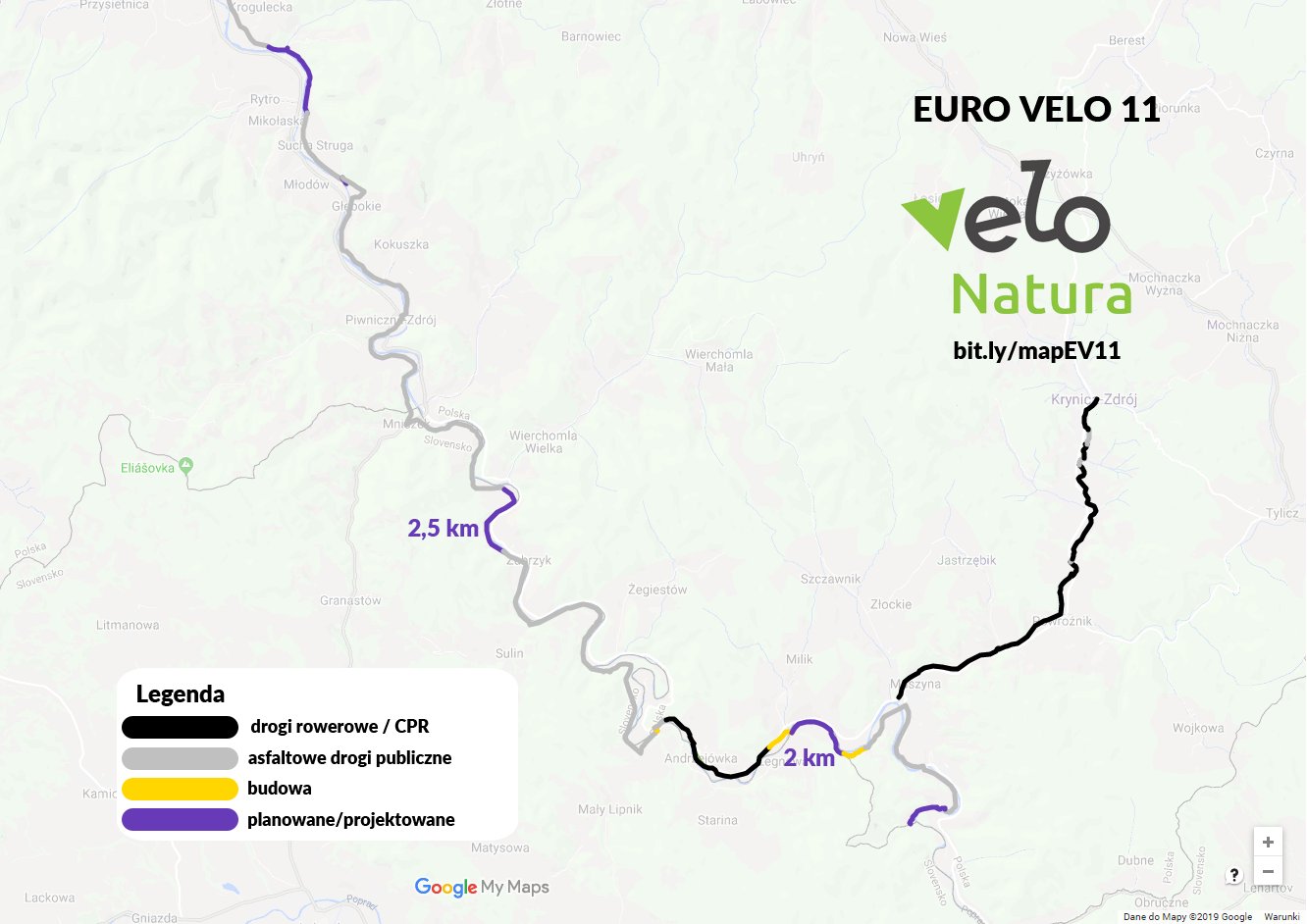 EuroVelo11 - mapa słowackiej cześci inwestycji
