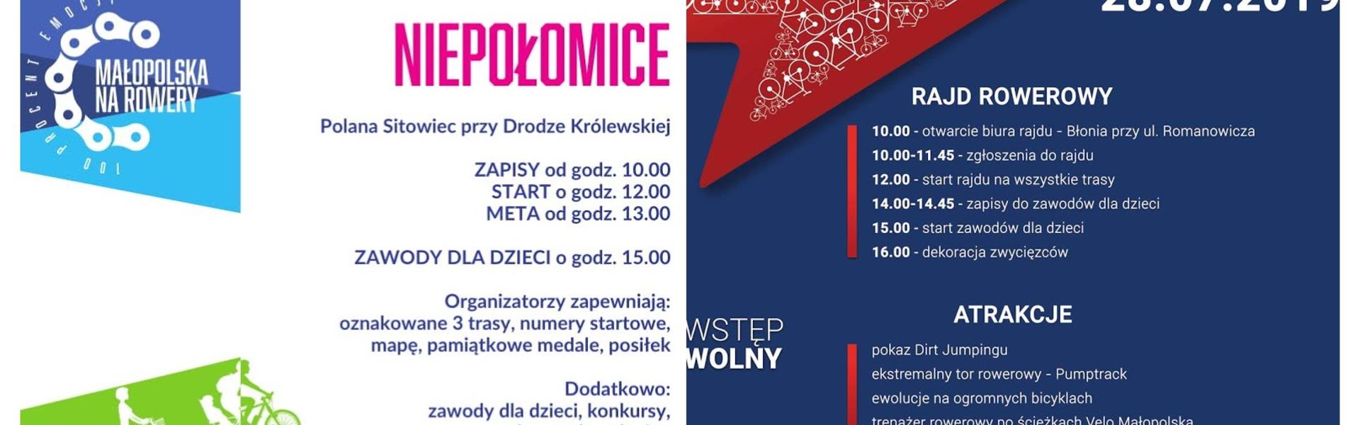 Plakaty Rodzinny Rajd Rowerowy Niepołomice oraz Małopolska Tour Tarnów