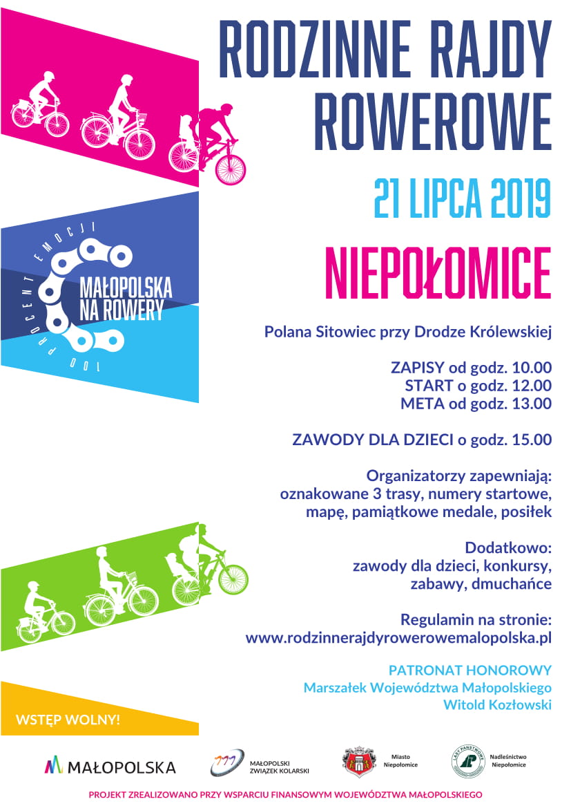 Plakat Rodzinny Rajd Rowerowy w Niepołomicach 21.07.2019