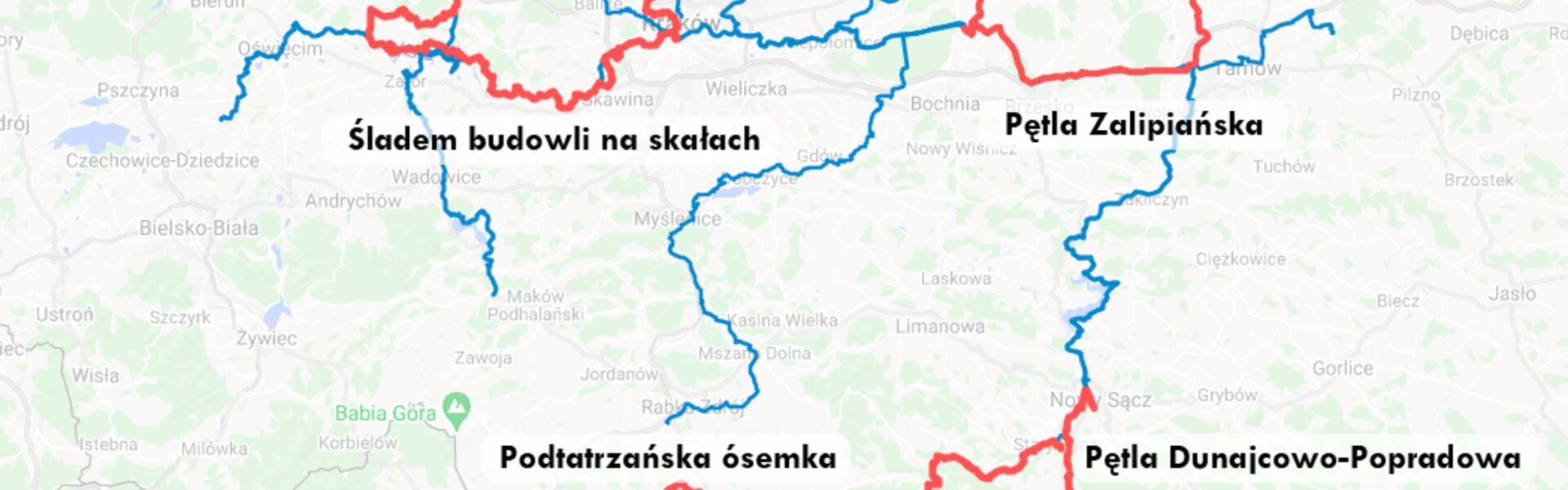 Mapa wycieczki po VeloMałopolska razem z Outdoor Magazyn